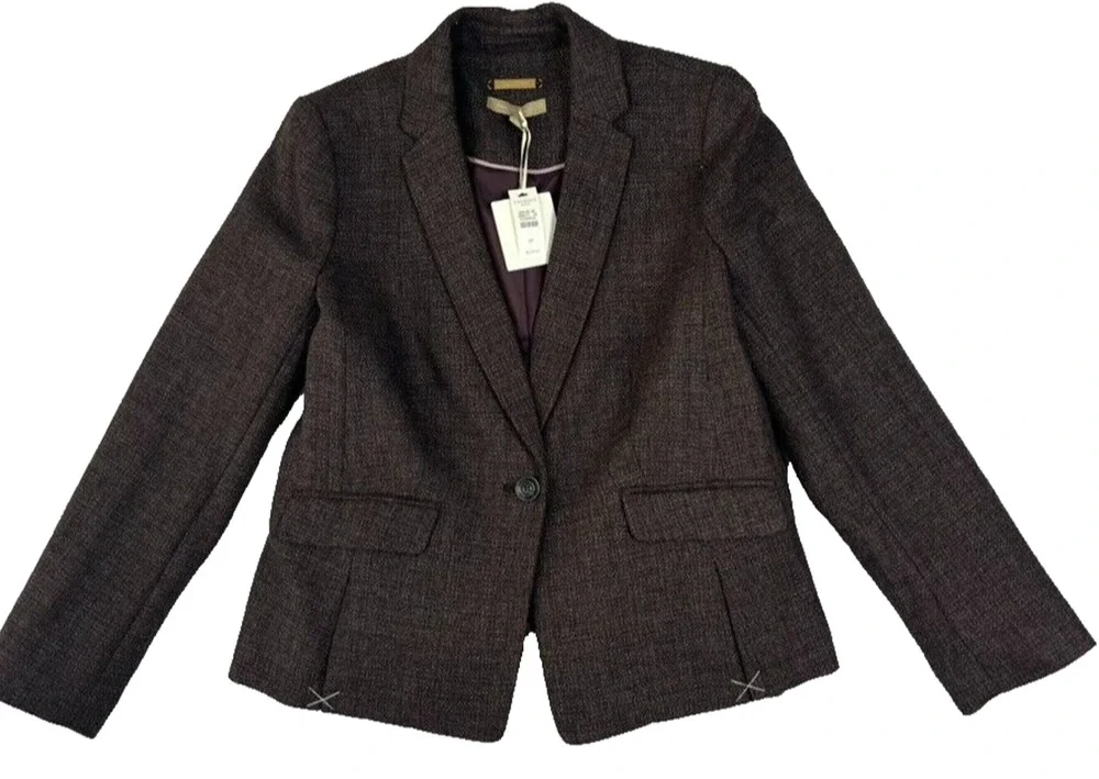 Talbots Blazer Womens Size 8 P Purple Tweed Woven in Italy Wool Blend Career